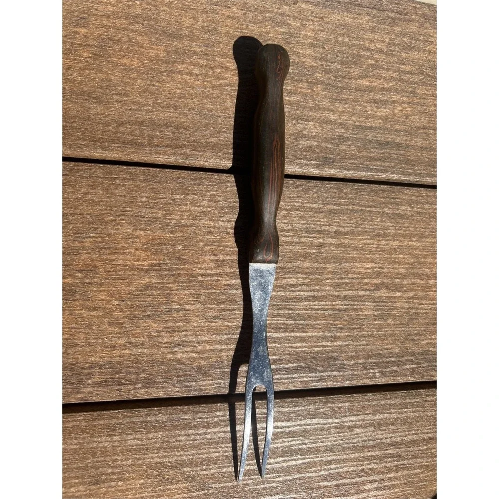 Vtg CUTCO 1026 Chef's Carving / Serving fork USA  Swirl Orange / Brown Handle